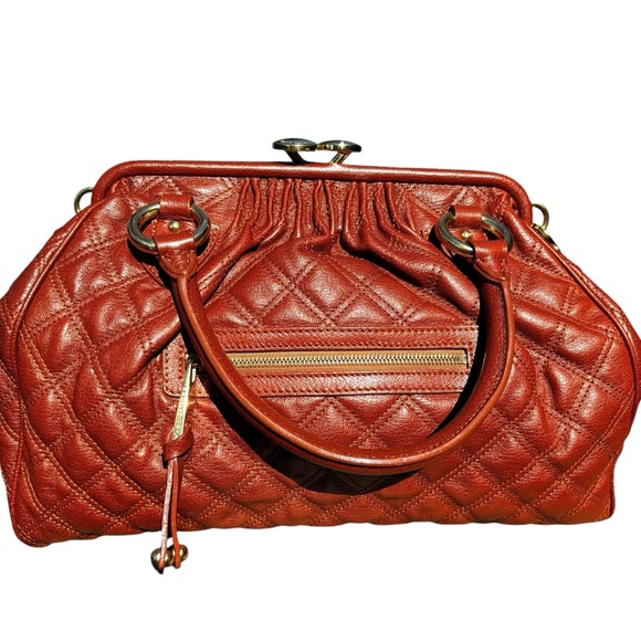 Marc Jacobs Stam Purse Satchel Frame Quilted Leather Gold Chain Kiss Lock(Rare) - Picture 4 of 15